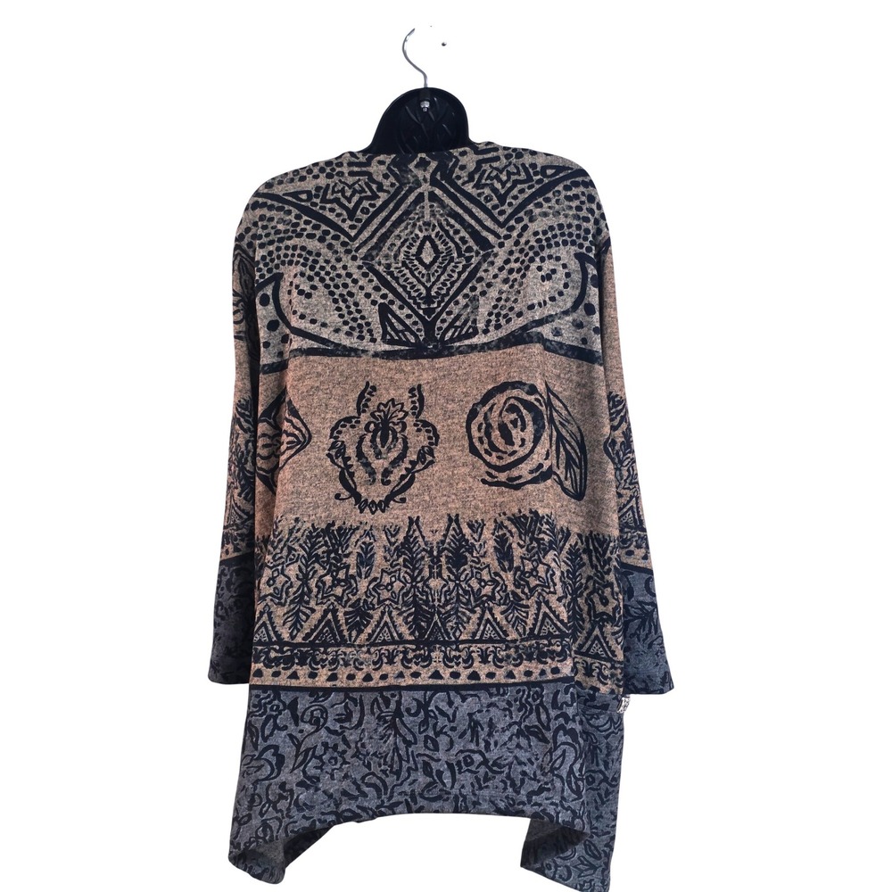 Ali Miles Womens XL Mixed Print Tunic Long Sleeve Pocket Knit Top Brown Gray - Picture 2 of 9